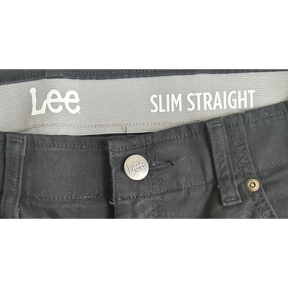 Lee Slim Straight Logo Black Men Size 36x34 Denim Jeans Minimalist Western - Picture 3 of 7
